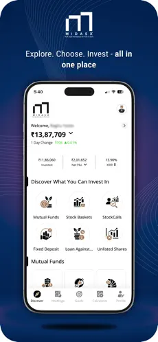 Midasx investor dashboard with total portfolio valuation and daily market snapshot