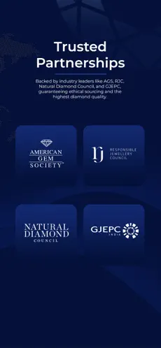 Diamond product listing screen showing stone details, cut, clarity, and carat specifications